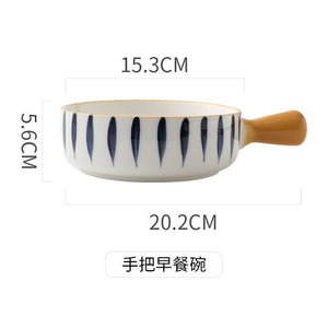 Artisan Japanese-Style Hand-Painted Single-Handle Porcelain Ceramic Bowl