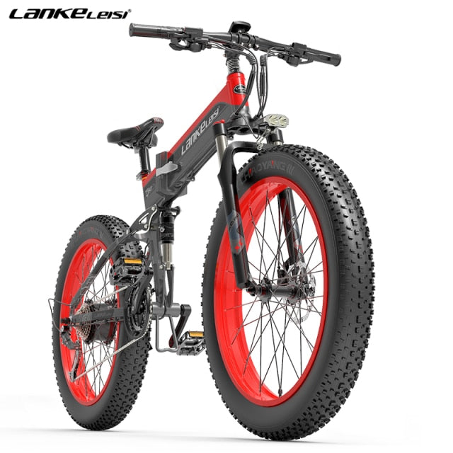 LANKELEISI Electric Bicycle Folding 48V 1000W 10.4Ah 13Ah Lithium Battery Assisted Mountain Bike 27 Speed 26inch Fat Tire Ebike