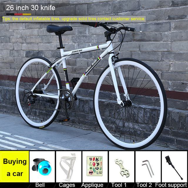 26 Inch Road Bike Fixed Gear Bicycle Disc Brakes Speed Solid Tire Net Red Bicycle Racing Students Adult Men And Women